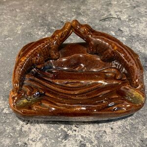 Vintage Crocodile Ashtray, brown glaze